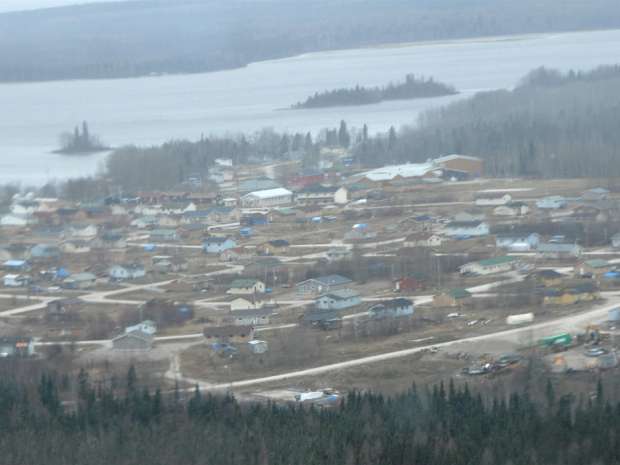 Aerial view of the Northern Ontario First Nation of Eabametoong accessible only by plane.