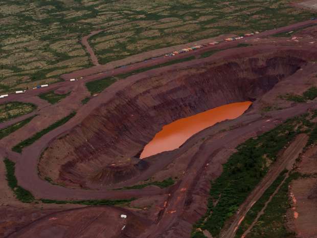 An iron mining pit at a New Millennium Iron Corp. mining site in Labrador Canada.