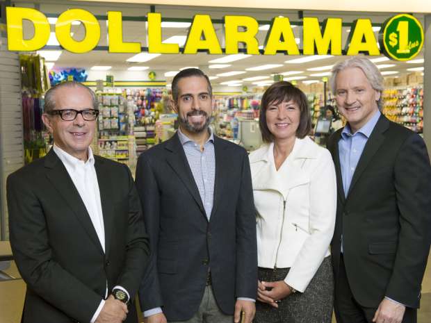 Members of Dollarama's executive management team, from left to right: Larry Rossy, Neil Rossy, Johanne Choinire (Chief Operating Officer) and Michael Ross (Chief Financial Officer). 
